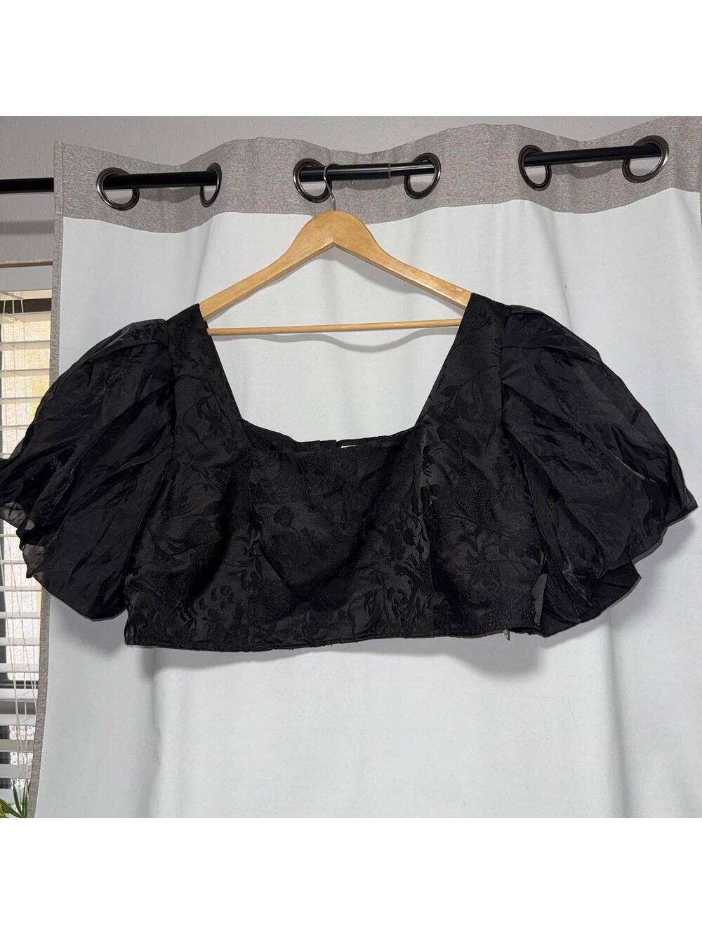 Future Collective Kahlana Barfield for Target black puff sleeve organza crop top